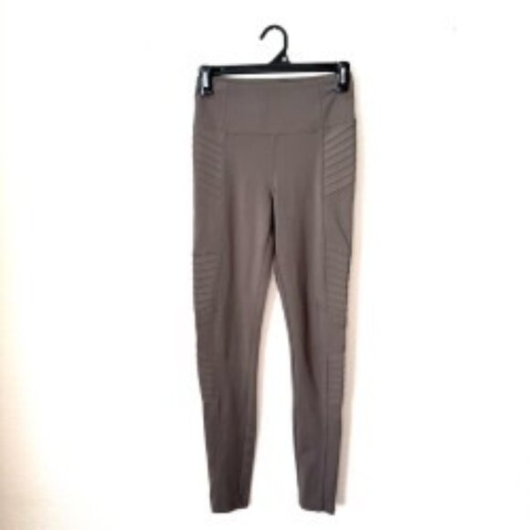 Athleta Delancey Moto Tight Leggings XS Taupe Gray High Rise Zip Hem
